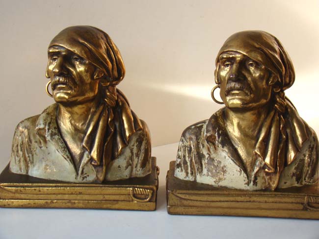 A pair of Pirate head bookends made by the Armor Bronze Company circa 1930-1940